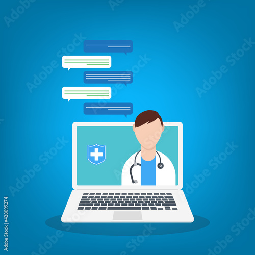 Online medical consultation or Doctor online concept .Concept for medical app and websites. Flat vector illustration.
