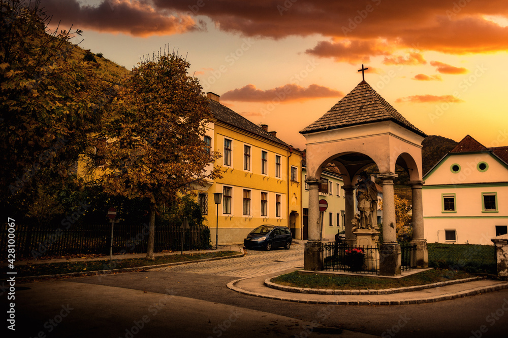 Street in the city of Spitz in the Austrian Danube valley Wachau.