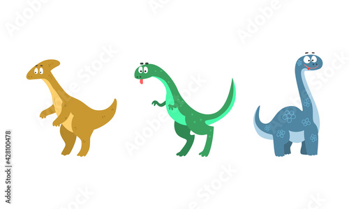 Funny Dinosaurs as Ancient Reptiles Isolated on White Background Vector Set © topvectors