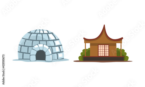 Different House or Dwelling from Around the World Vector Set