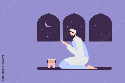 Illustration of a Muslim religious man  do praying. Concept for Ramadan greetings