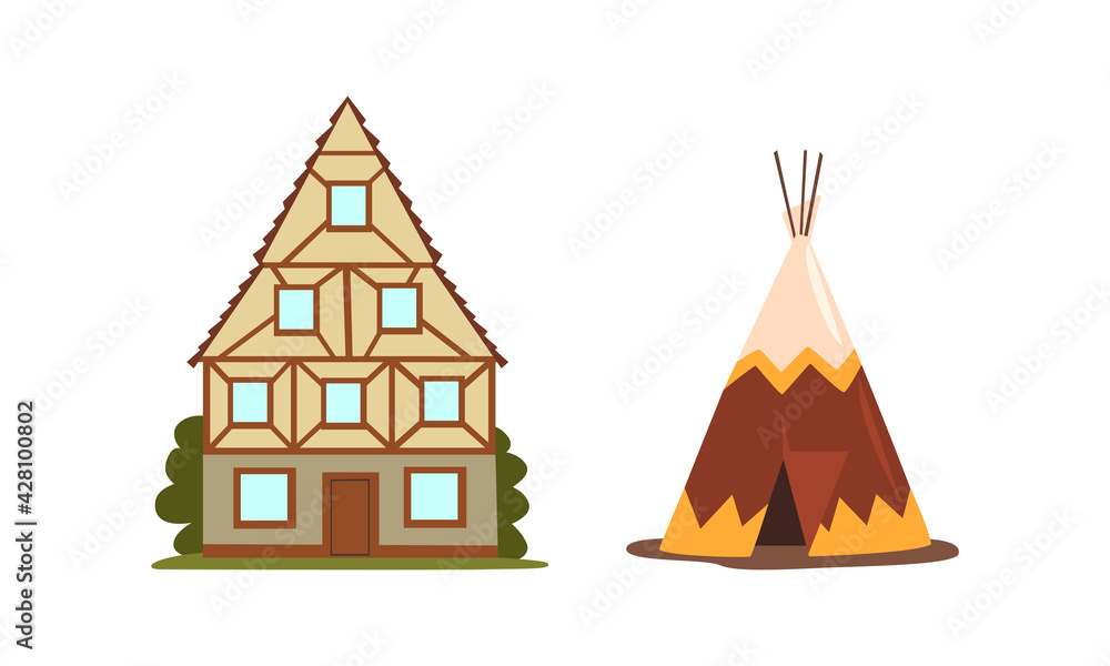 Different House or Dwelling from Around the World Vector Set