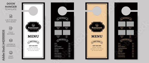 Food Restaurant Door Hanger, Vector illustration, modern Door hanger, do not disturb and make up room sign Premium Vector, Door hanger design template, luxury