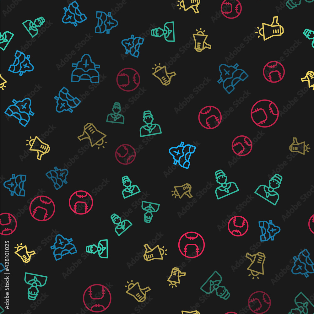 Set line Player chest protector, Baseball coach, Megaphone and on seamless pattern. Vector Set line Player chest protector, Baseball coach, Megaphone and on seamless pattern. Vector