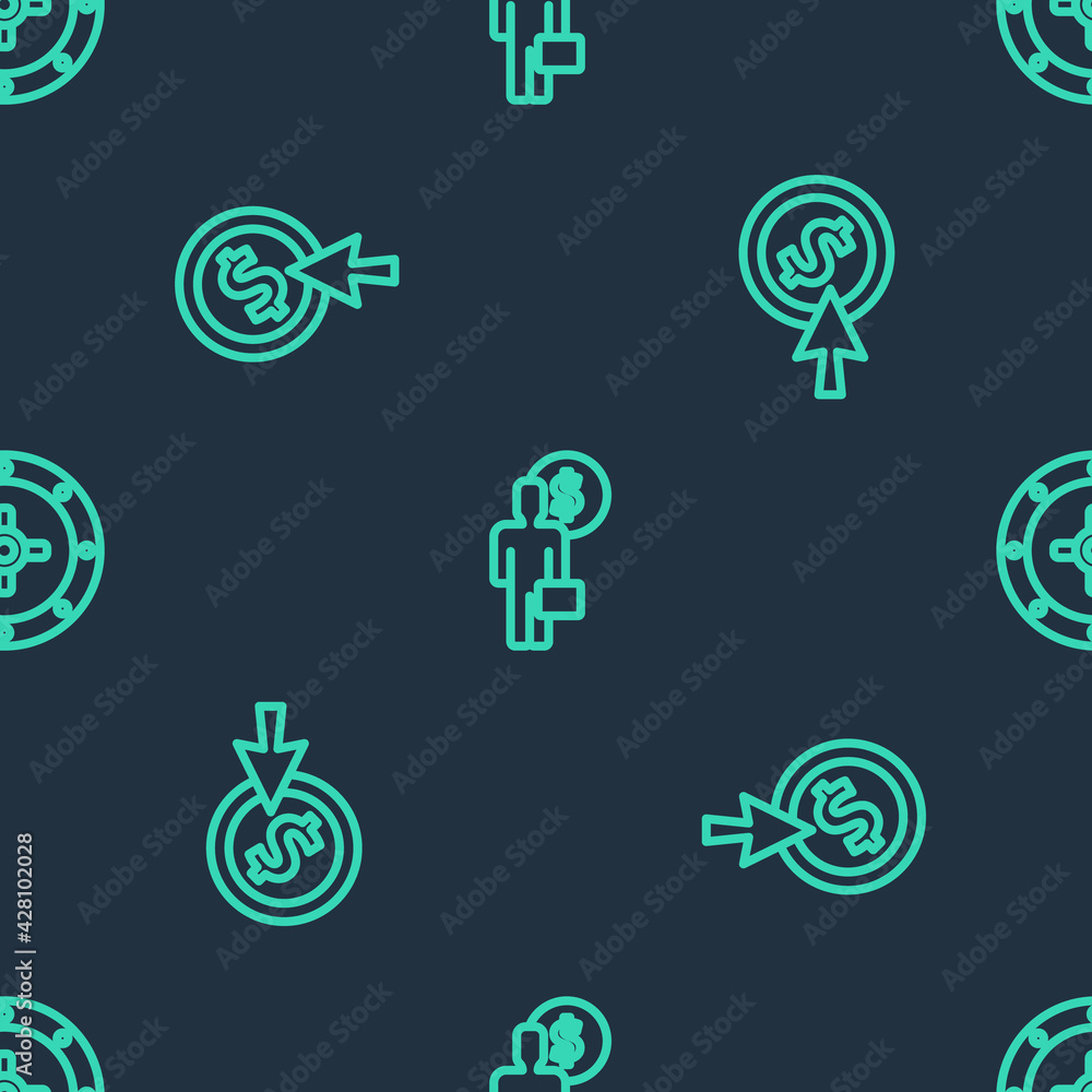 Set line Business man planning mind, Coin money with dollar and Safe on seamless pattern. Vector Set line Business man planning mind, Coin money with dollar and Safe on seamless pattern. Vector