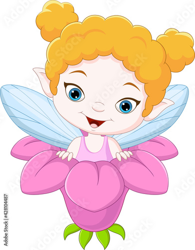 Cartoon little fairy inside the flower