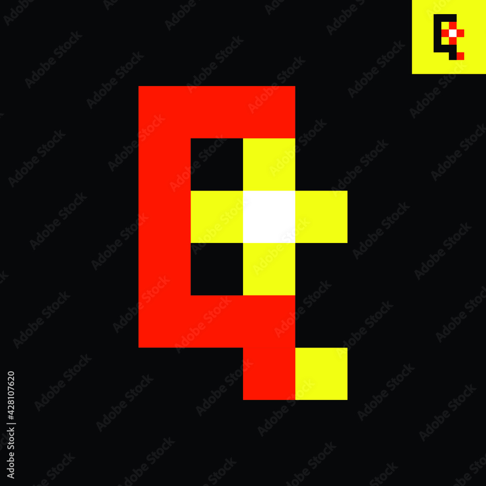 Letter Q and Plus sign monogram logo design in Pixel Art style. Vector ...