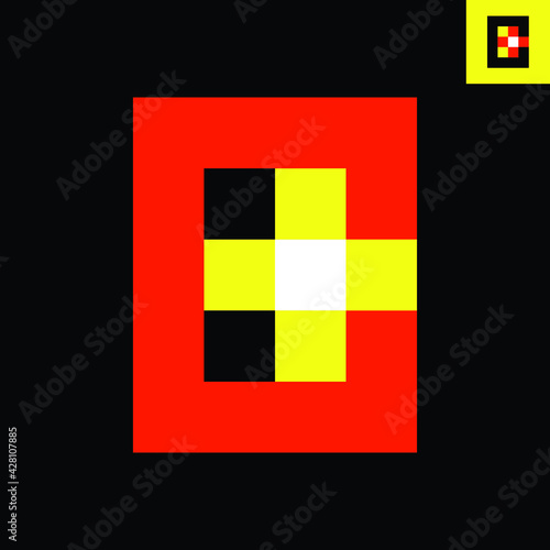 Free Download Letter C and Plus sign monogram logo design in Pixel Art style. Vector logo in red, yellow, and white.  Eps 8. - GFXLoad