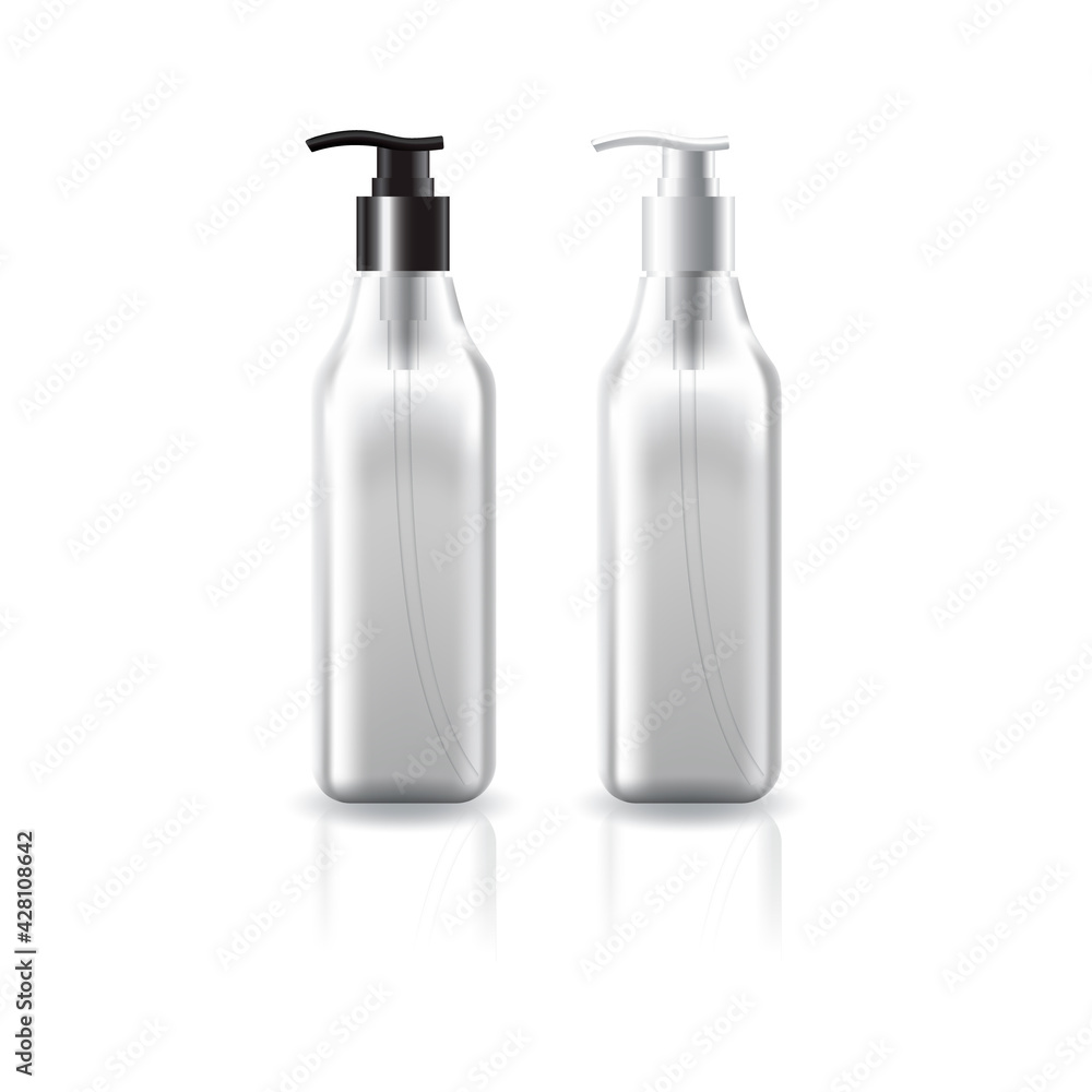 Blank clear square cosmetic bottle with black-white pump head for beauty or healthy product. Blank clear square cosmetic bottle with black-white pump head for beauty or healthy product.