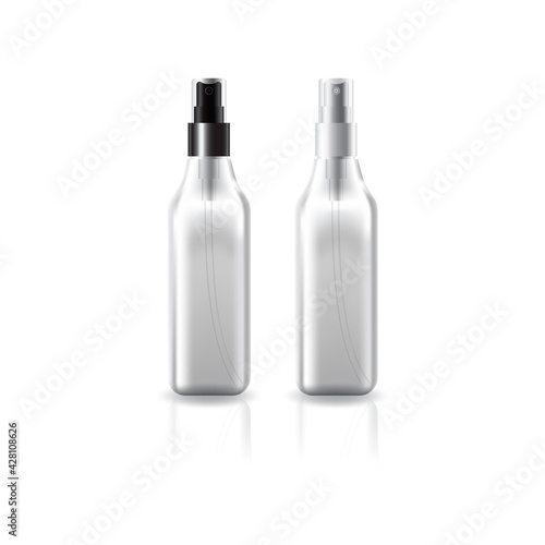 Blank clear square cosmetic bottle with press spray head for beauty or healthy product.