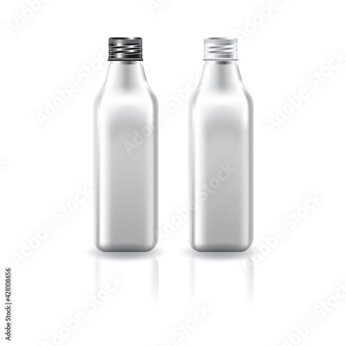 Blank white square cosmetic bottle with black-white screw lid for beauty or healthy product.