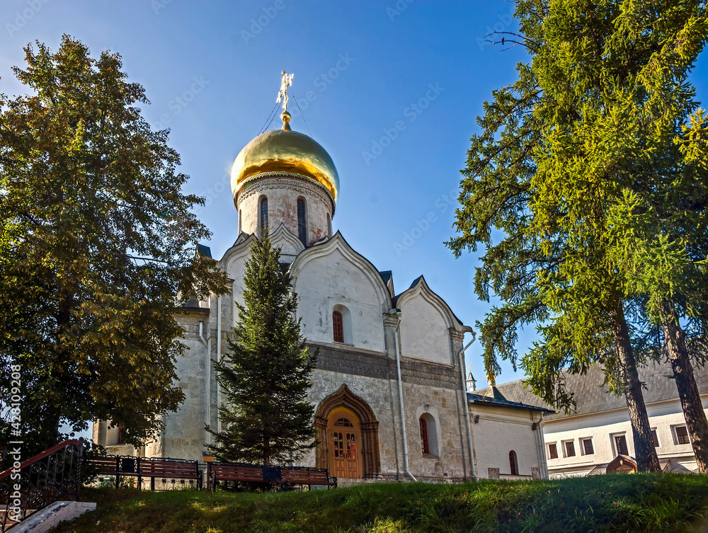 Nativity of the Virgin Temple. Year of construction 1405. Savvino - Storozhevsky monastery, city of Zvenigorod, Russia Nativity of the Virgin Temple. Year of construction 1405. Savvino - Storozhevsky monastery, city of Zvenigorod, Russia