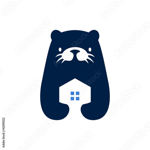 otter house home negative space logo vector icon illustration