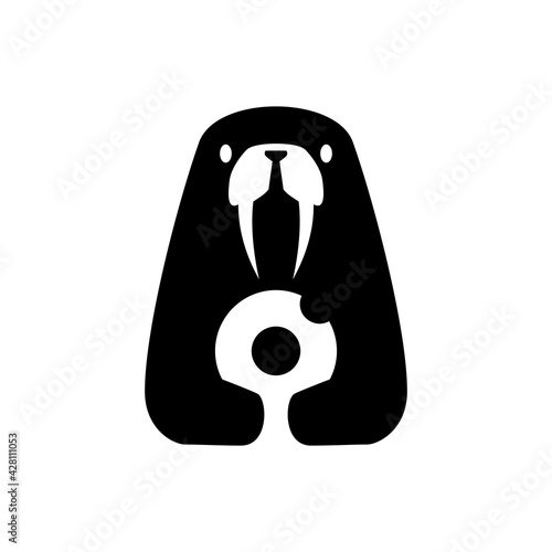 walrus donuts negative space logo vector icon illustration