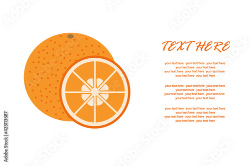 Delicious orange with a slice in a cut on an isolated background for an inscription.