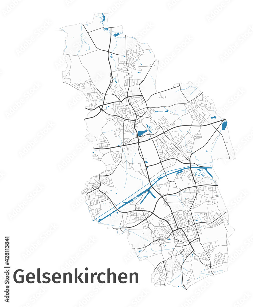 Detailed map of Gelsenkirchen city, Cityscape administrative panorama.