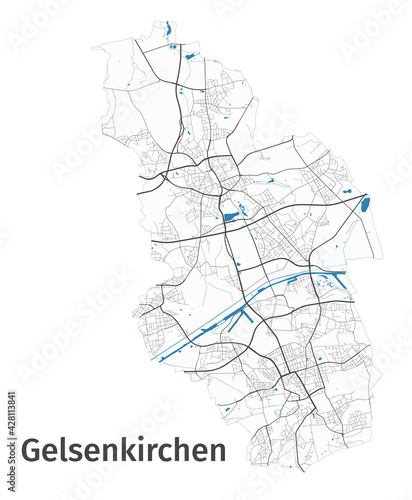 Detailed map of Gelsenkirchen city, Cityscape administrative panorama.