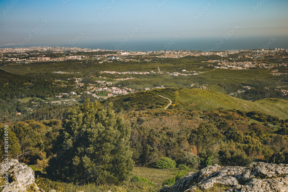 Obraz premium view from the top of the mountain. beaches of Portugal. vacation in the mountains.