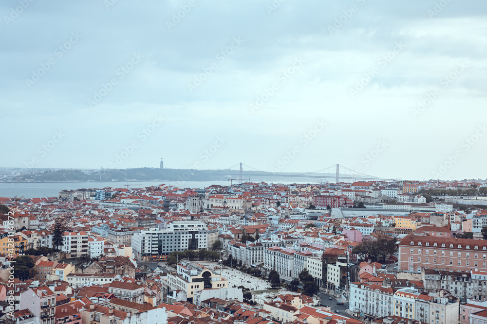City. wide panoramic view of the city in Portugal. style houses and residential areas