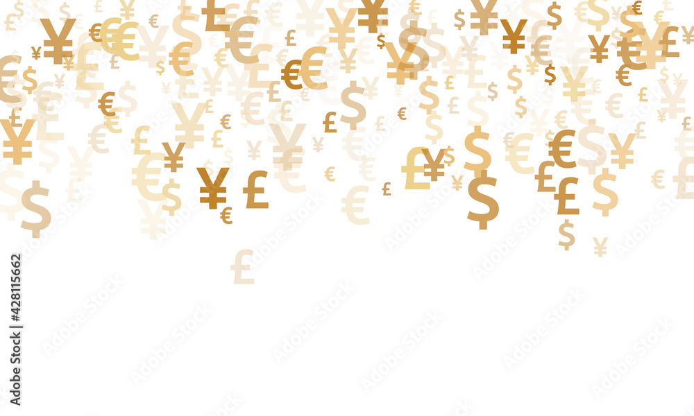 Euro dollar pound yen gold signs flying money vector illustration. Financial backdrop. Currency Euro dollar pound yen gold signs flying money vector illustration. Financial backdrop. Currency