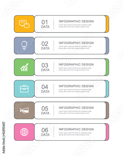 6 data infographics tab paper thin line index template. Vector illustration abstract background. Can be used for workflow layout, business step, banner, web design.