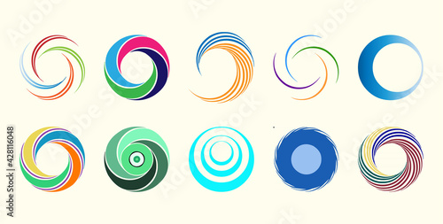 Set of abstract swirl and spiral colorful icons logo design elements, symbols and signs