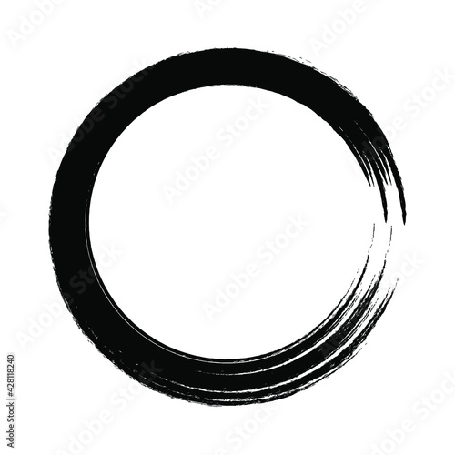 Vector Zen Circle Template, Enso, Round Shape Brush Stroke, Black and White Illustration, Black Circle. 