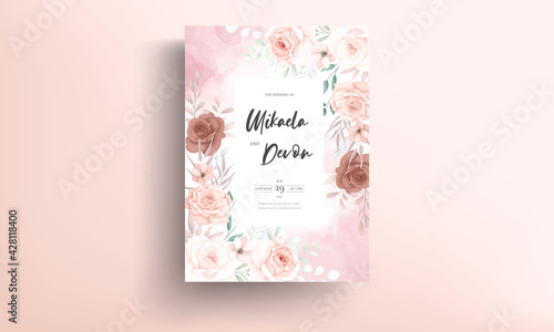 Beautiful soft floral wedding invitation card with rose ornament © darren
