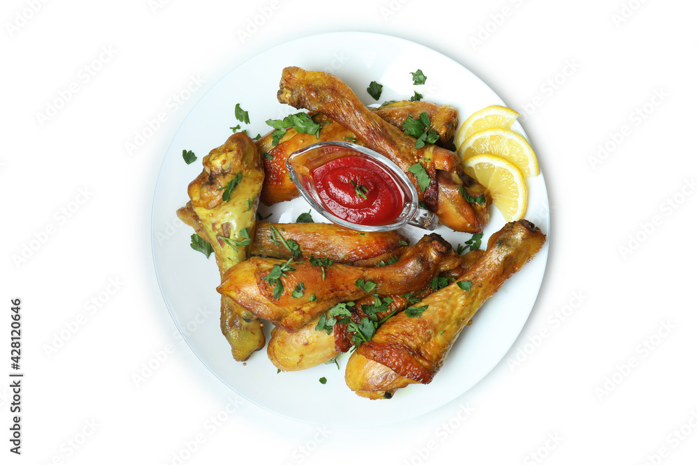 Plate of chicken drumsticks isolated on white background Plate of chicken drumsticks isolated on white background