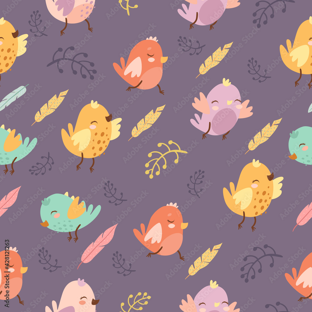 vector seamless pattern with birds and feathers vector seamless pattern with birds and feathers