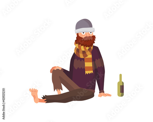 Homeless people. Sad jobless people in dirty clothes begging money. Unemployment men needing help. Beggar bum or vagrant homeless people