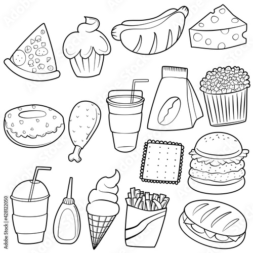 Collection of hand drawn junk food doodle