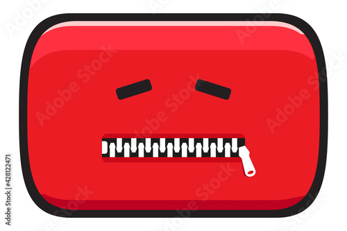 Video Social media icon with zipper on mouth . Censored video content. Vector illustration