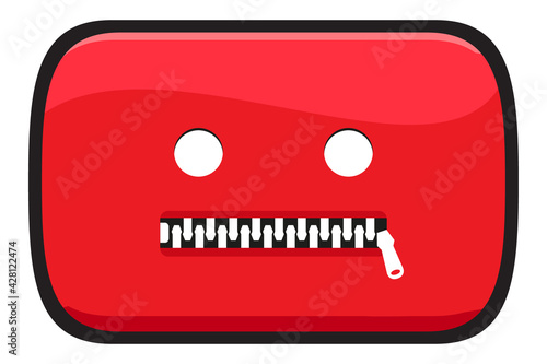 Video Social media icon with zipper on mouth . Censored video content. Vector illustration