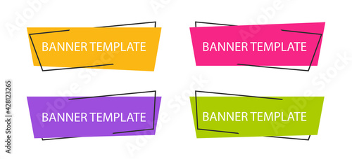 Geometric banner templates. Box colored bubbles in flat style with text. Template promotion linear graphics frames. Vector illustration.