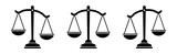 Justice scales icons set. Law scale icon collection. Balance concept. Libra silhouette. Weight in modern flat style on white background. 