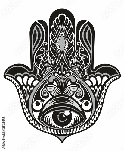 Ornate amulet Hamsa Hand of Fatima. Ethnic amulet 