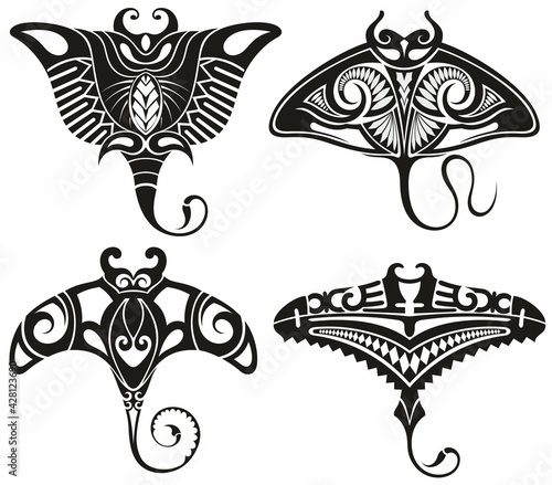 Manta Ray silhouette. Stingray icon. Manta ray decorative silhouette isolated on white background. Sea life symbols