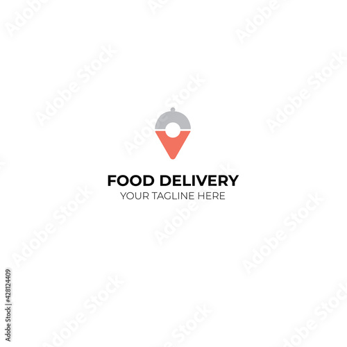 Food delivery logo. Pin food vector, restaurant logo