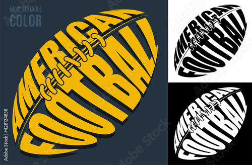 Volumetric letters with AMERICAN FOOTBALL name on backdrop of sports ball. Element for print and design of sports competitions. Isolated vector