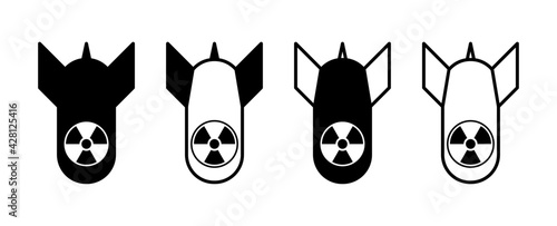 Atomic Bomb or Nuclear Weapon Icon Set. Vector Image. 