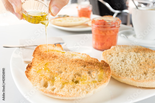 Spanish tomato toast, traditional breakfast or lunch