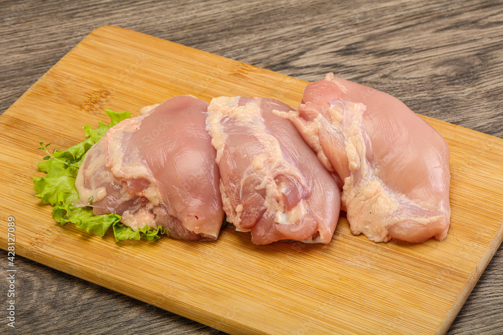 Raw chicken boneless and skinless leg