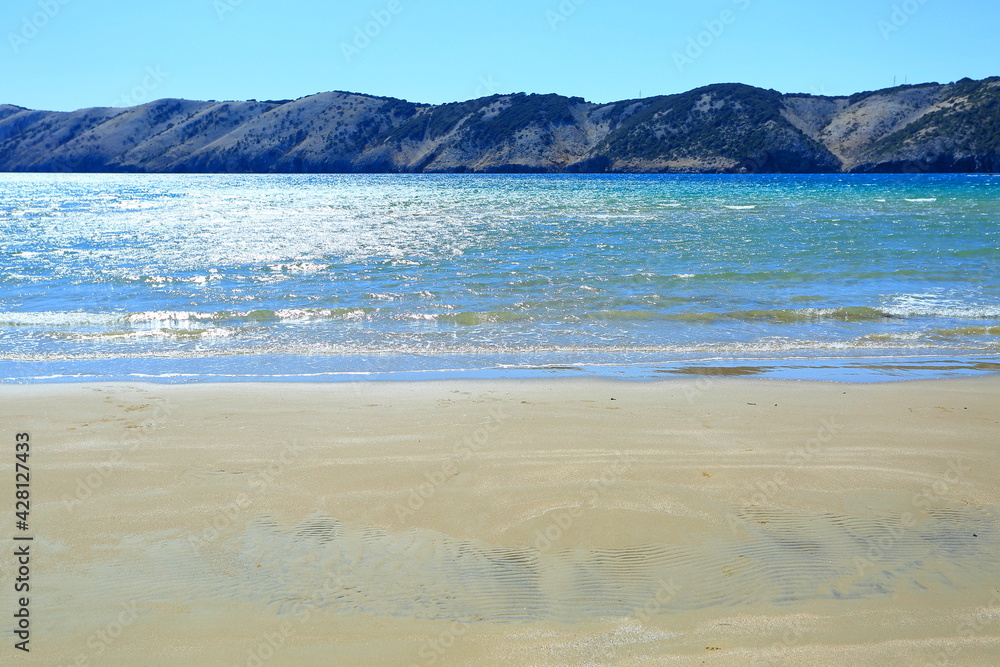 Beautiful sandy beach Livacina on Island Rab, Adriatic sea, Croatia