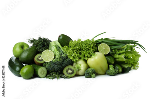 Fresh green vegetables isolated on white background