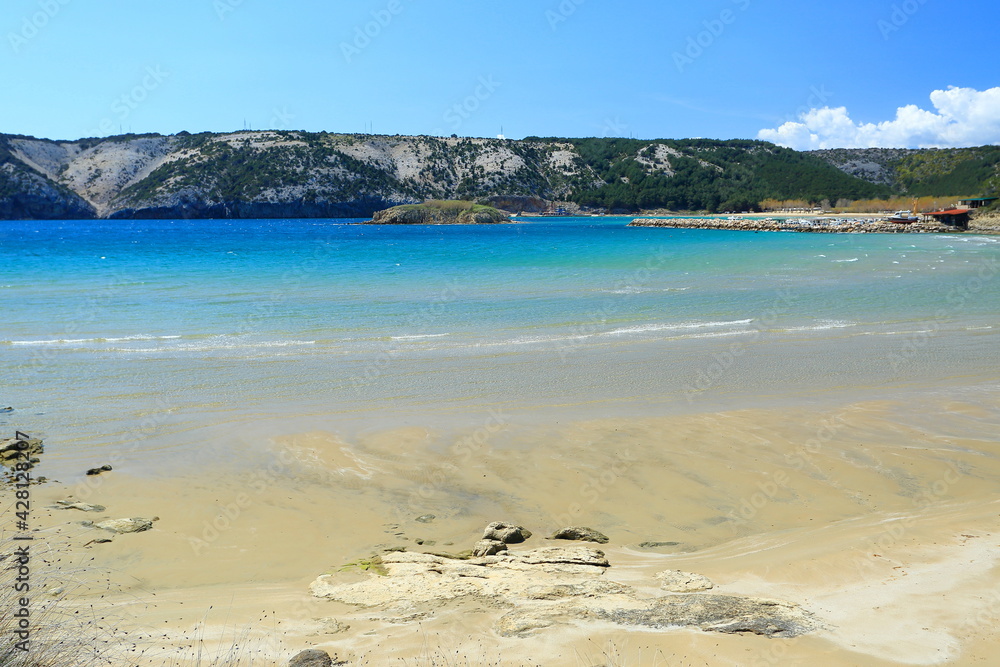 Beautiful sandy beach Livacina on Island Rab, Adriatic sea, Croatia Beautiful sandy beach Livacina on Island Rab, Adriatic sea, Croatia