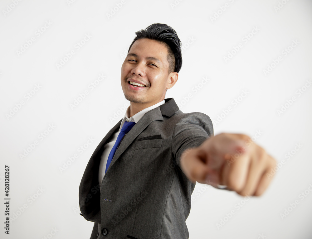 businessman smile expression office work concept pointing at the camera isolated white background businessman smile expression office work concept pointing at the camera isolated white background