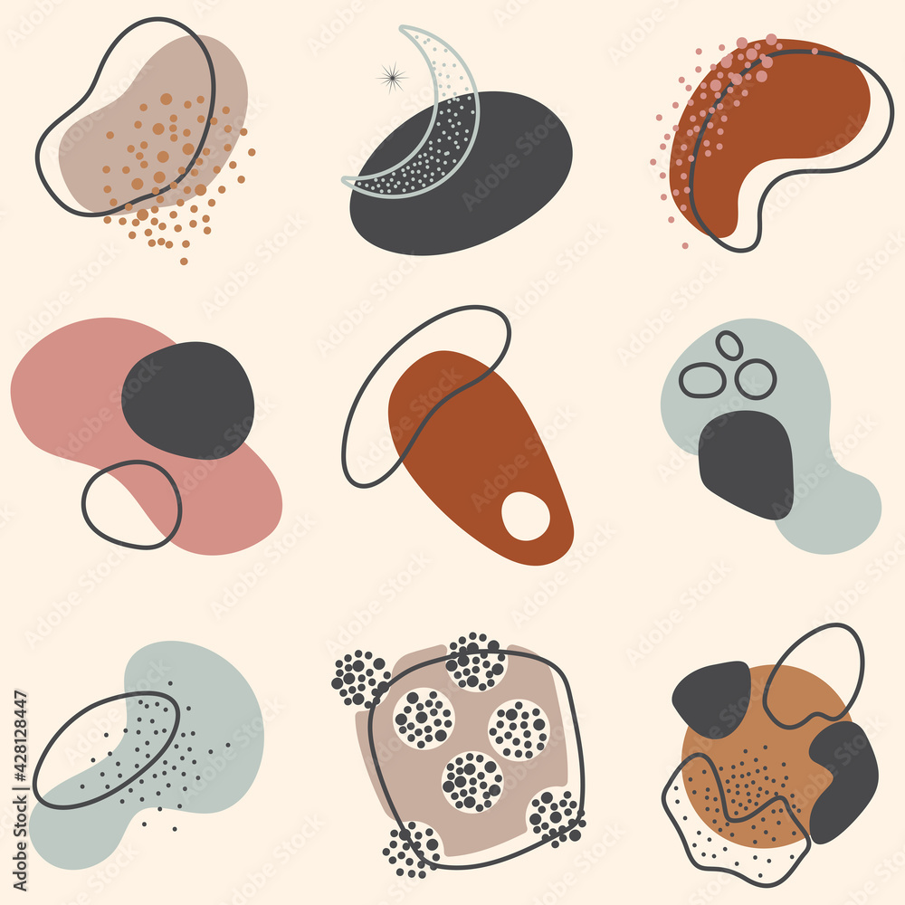 Set of vector hand drawn various shapes objects. Abstract contemporary modern trendy isolated elements