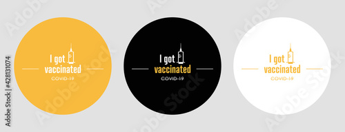 Foto I got vaccinated Stamps. Covid-19 vaccine. Flat vector logo.