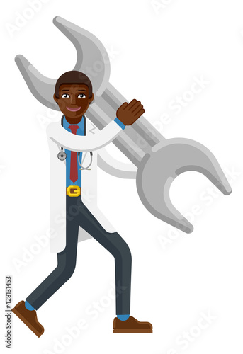 Black Doctor Man Holding Sp...